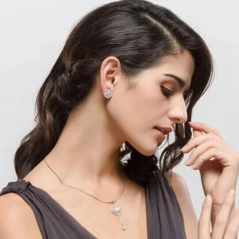 Baguette 18K White Gold Plated Round Cut Cubic Zircon Men Women Cluster Earrings